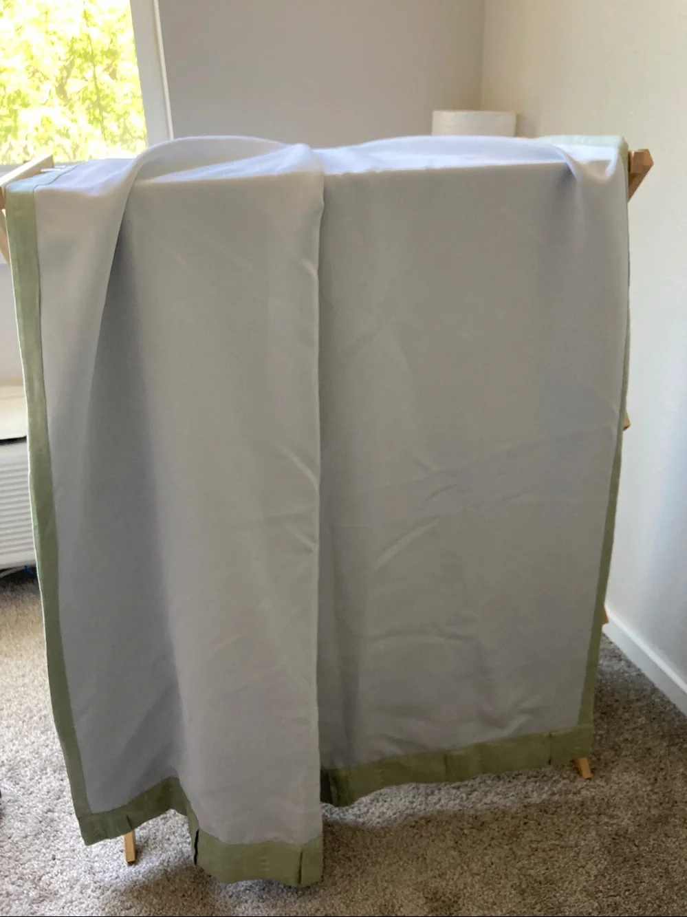 1 Pottery Barn Teen 100% Linen blackout Ruffle Curtain Panel Sage Green 52x96